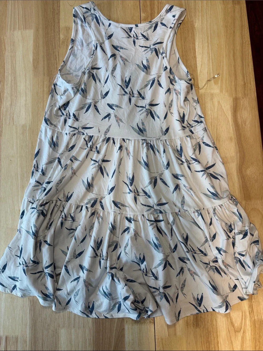 entro White Tiered Mini Dress with Blue Leaf Print